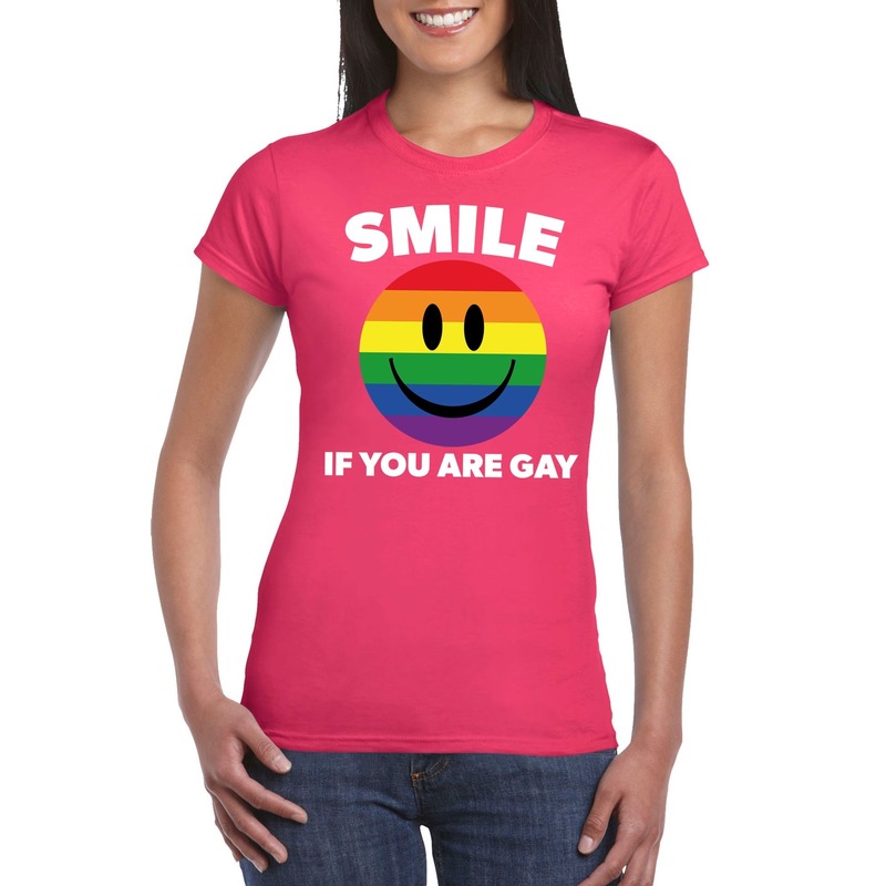 Smile if you are gay emoticon shirt roze dames Top Merken Winkel